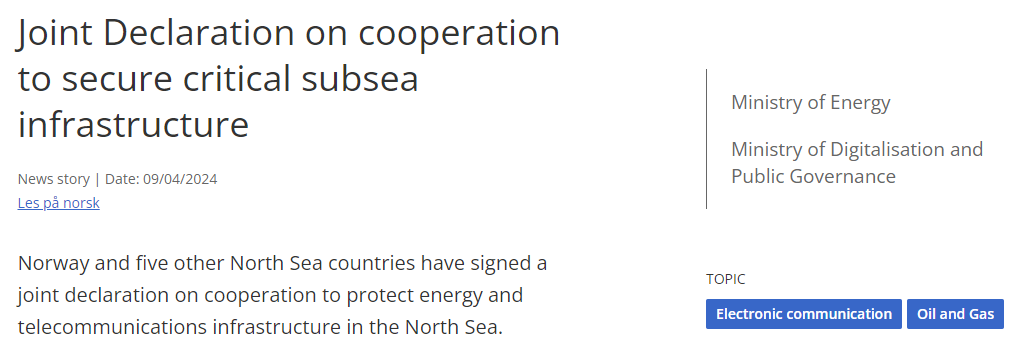 关于合作确保关键海底基础设施安全的联合声明