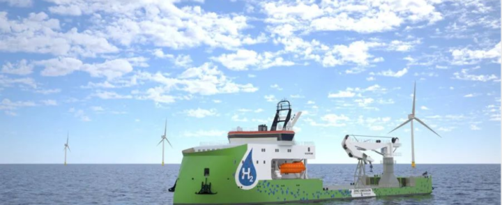 Green, hydrogen-powered offshore construction support vessel